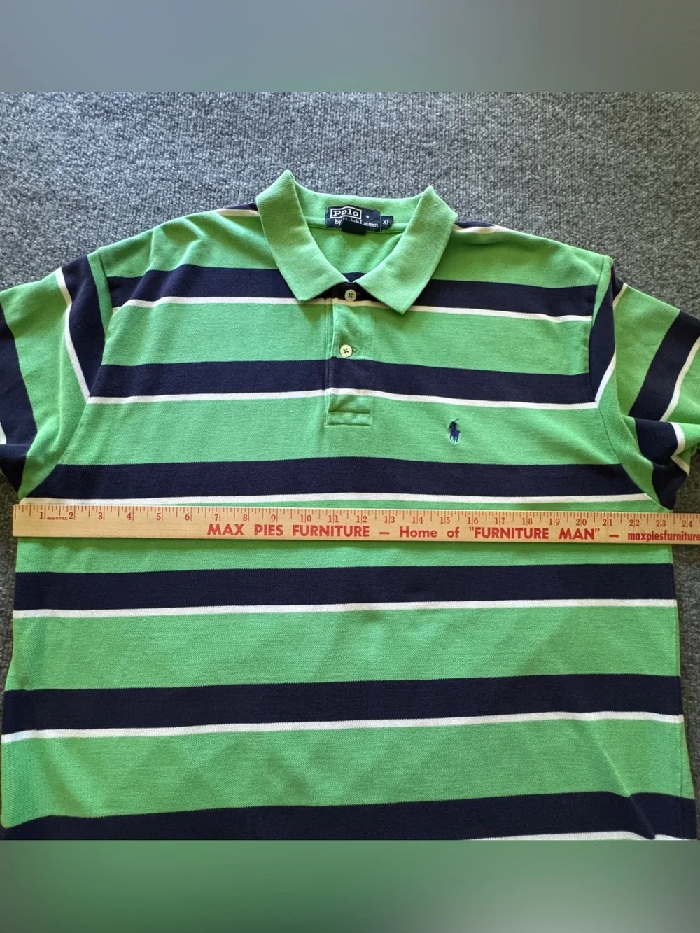 Polo Ralph Lauren XL Green Navy Striped Polo Shirt Cotton Short Sleeve Pony Logo